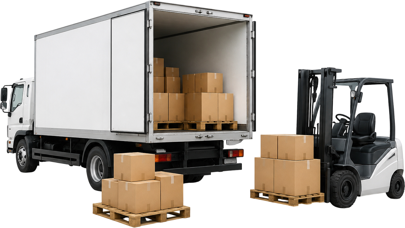 Погрузка коробок в грузовой автомобиль